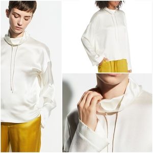 Vince Drawstring Collar 100% Silk Blouse